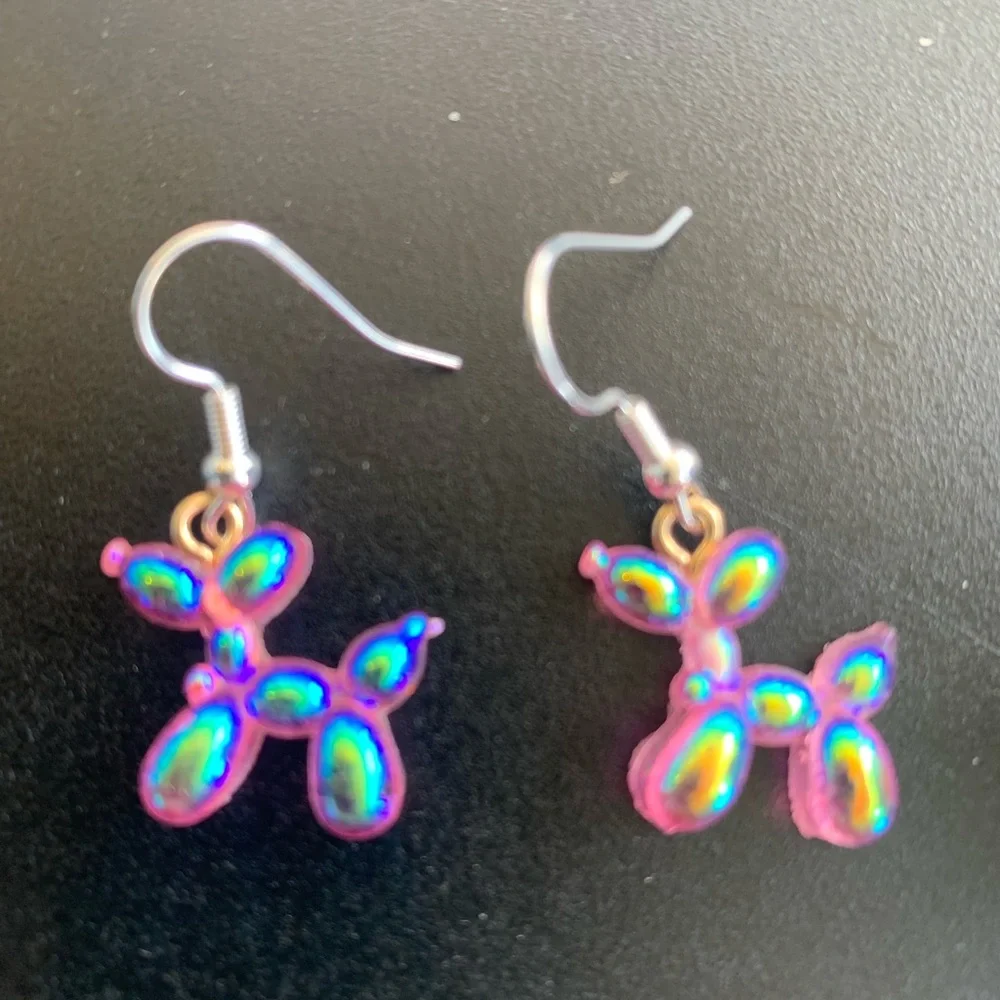 Colorful Pink Opal Balloon Dog Earrings